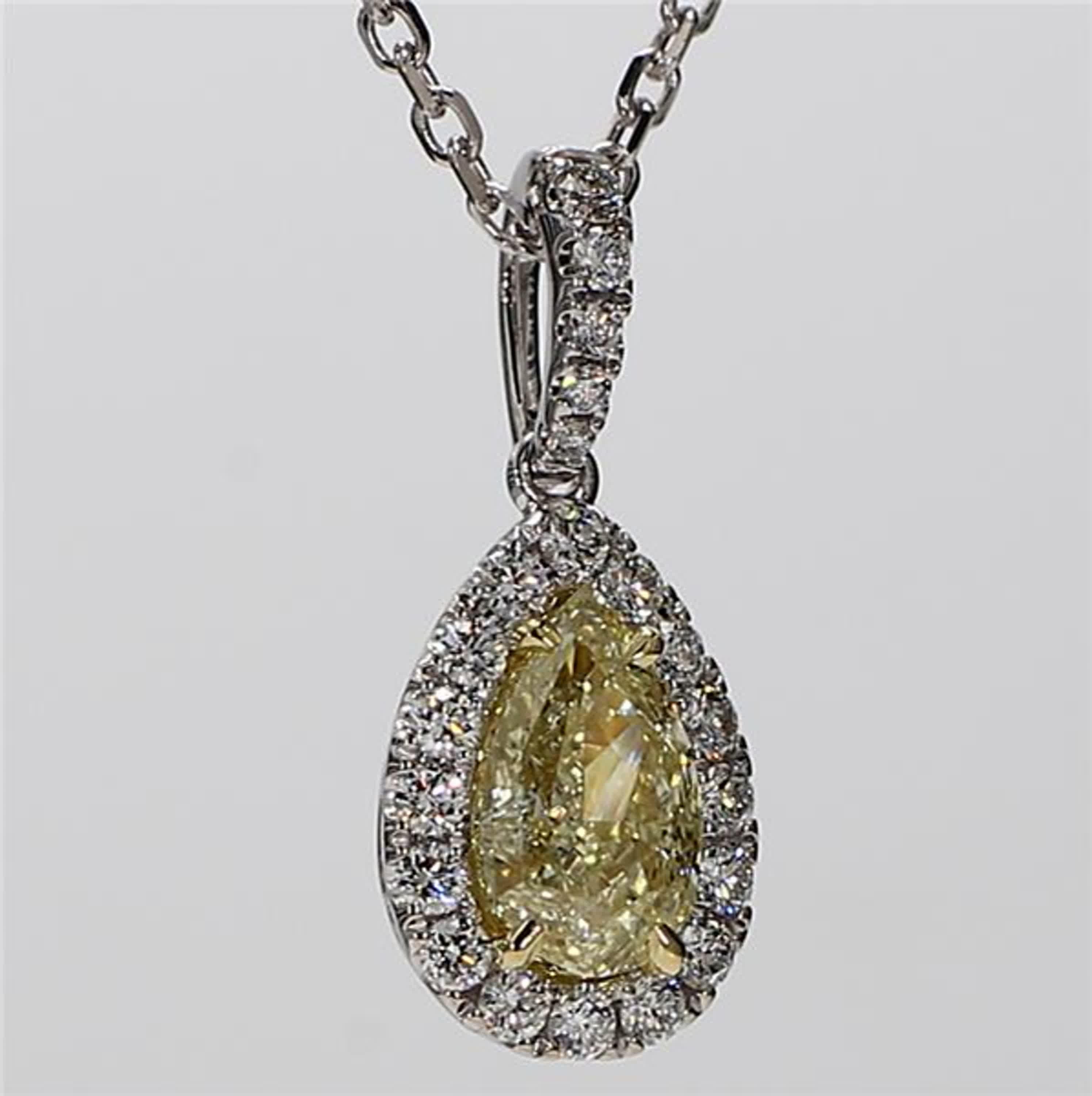 GIA Certified Natural Yellow Pear and White Diamond 1.32 Carat TW Gold Pendant For Sale 1