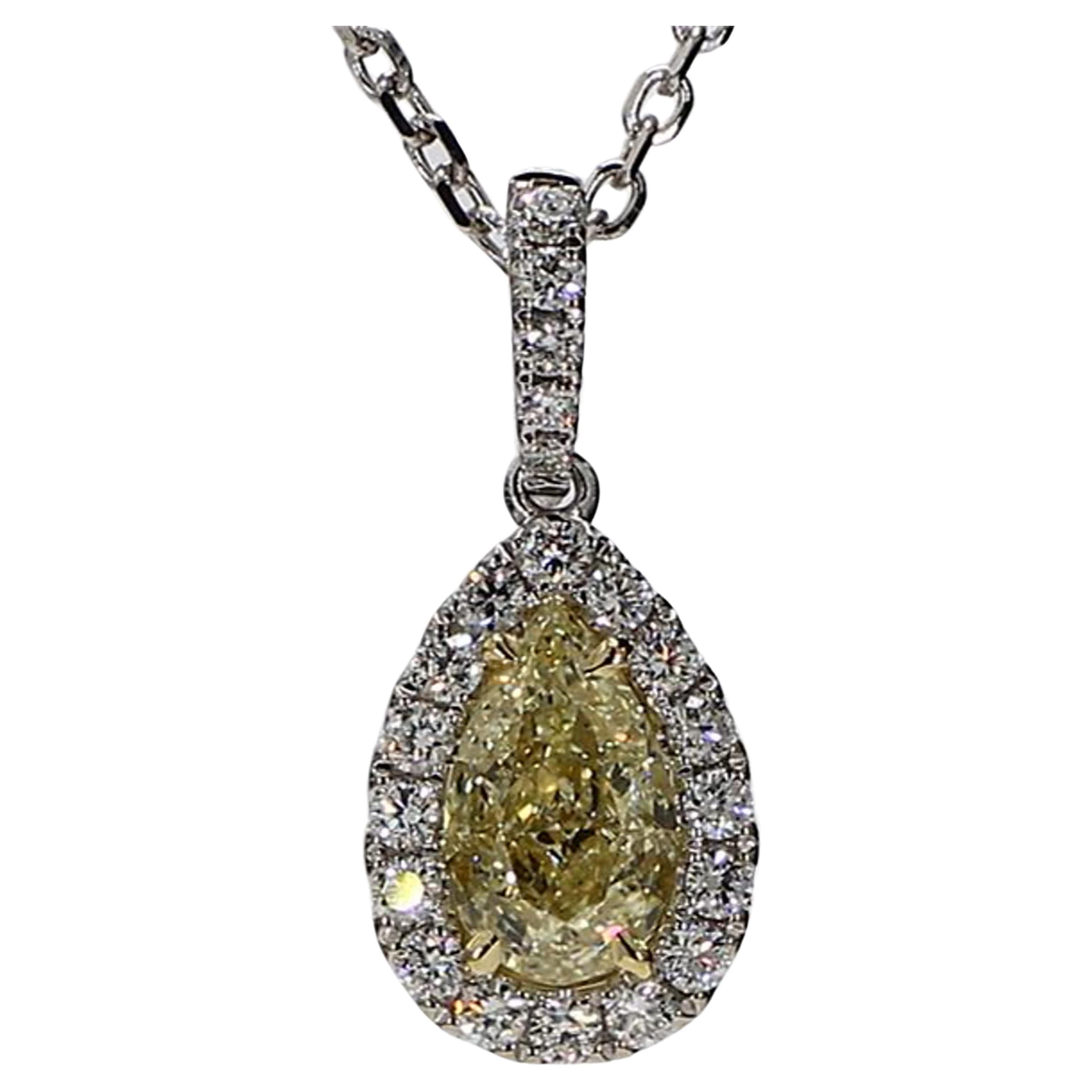 GIA Certified Natural Yellow Pear and White Diamond 1.32 Carat TW Gold Pendant