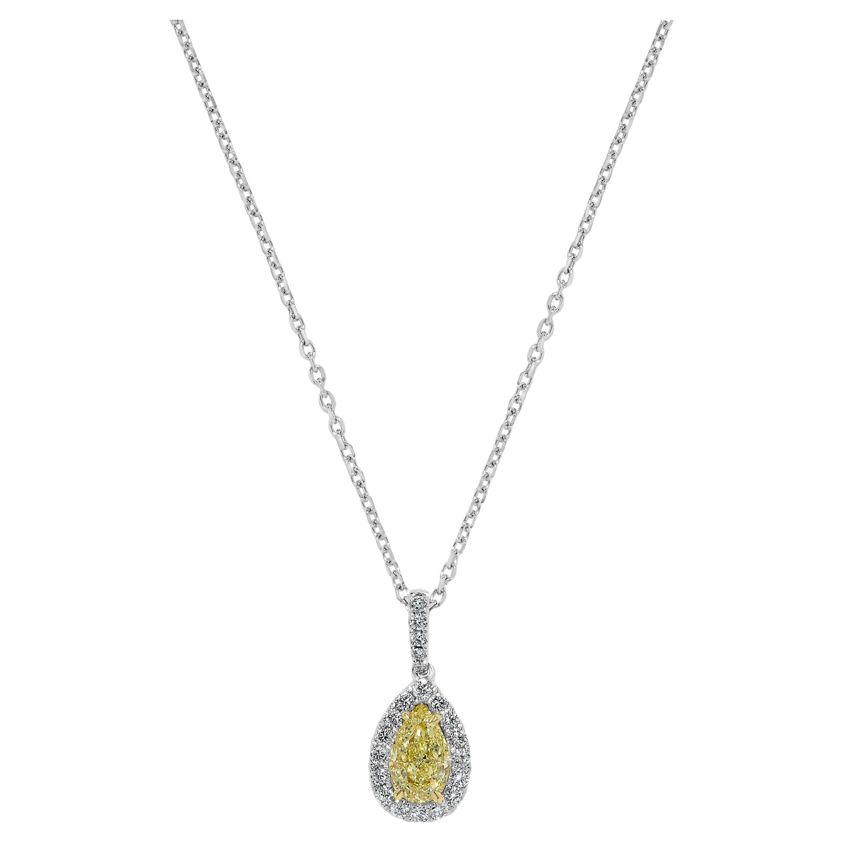 GIA Certified Natural Yellow Pear and White Diamond 1.32 Carat TW Gold Pendant For Sale