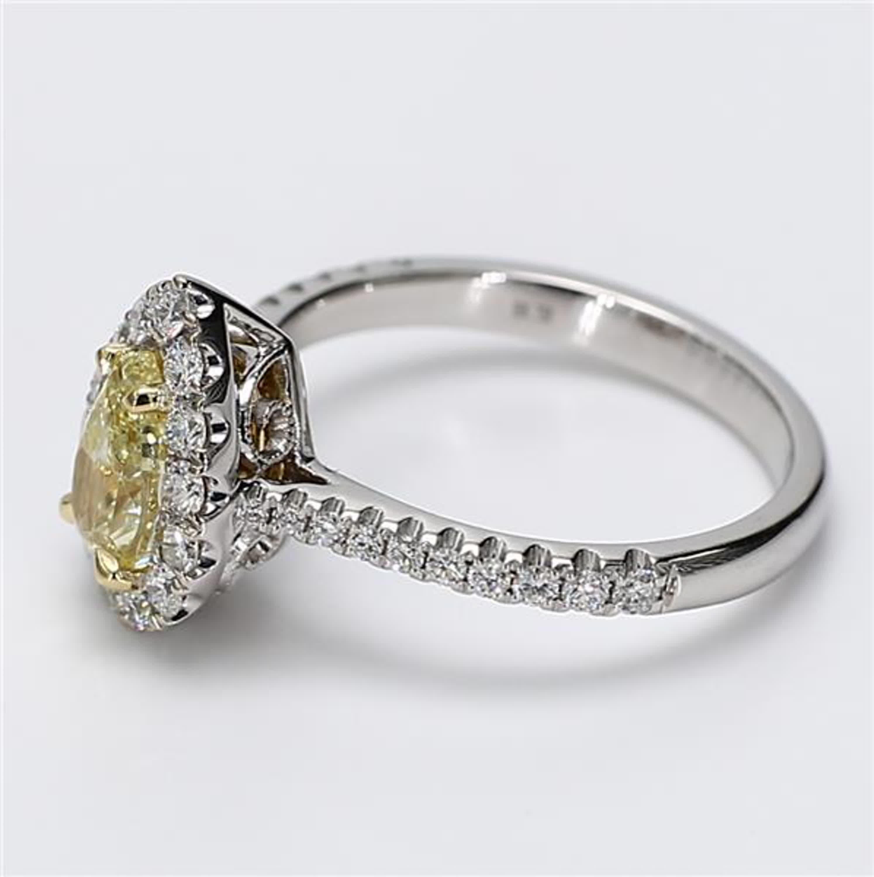 Contemporary GIA Certified Natural Yellow Pear and White Diamond 1.50 Carat TW Gold Ring For Sale