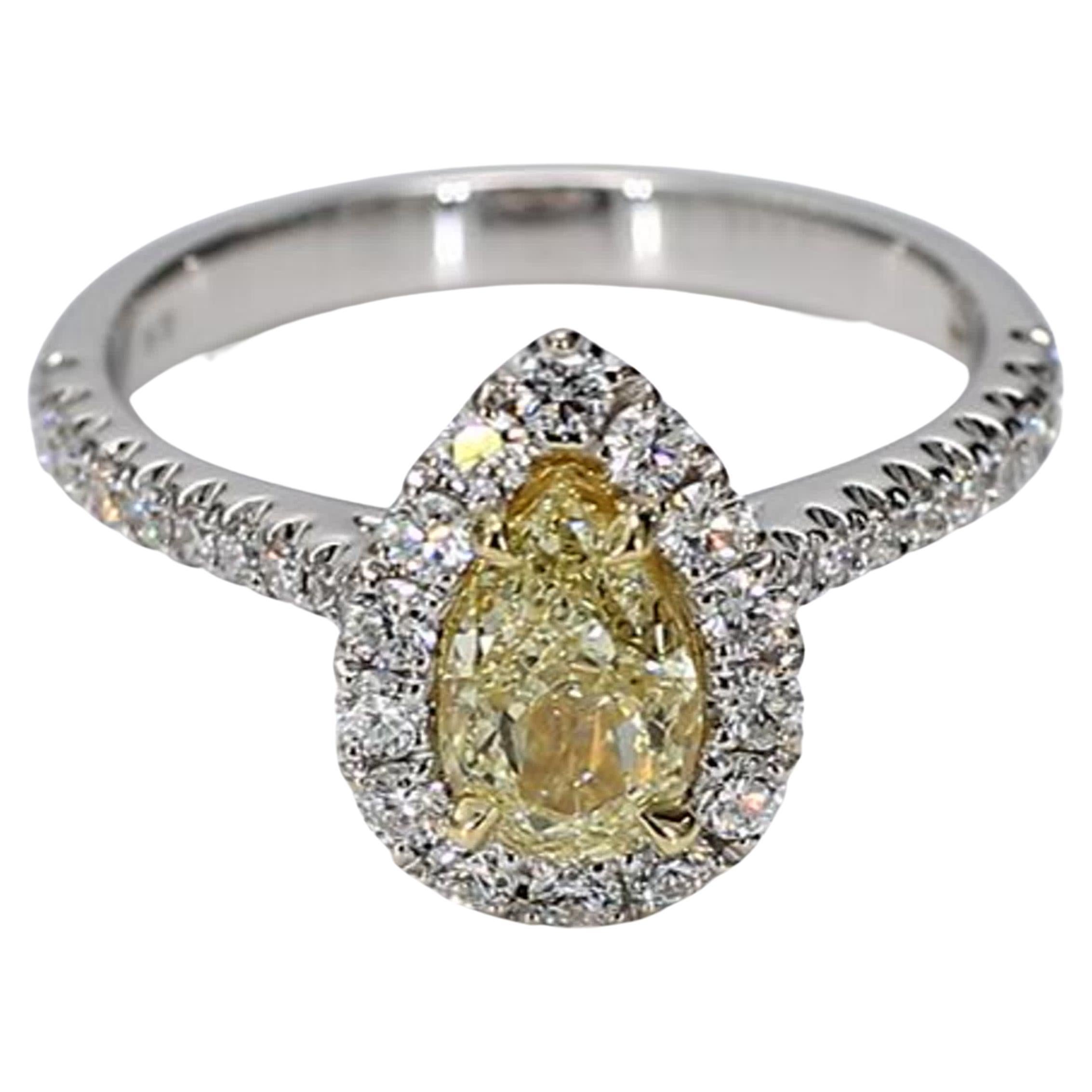 GIA Certified Natural Yellow Pear and White Diamond 1.50 Carat TW Gold Ring For Sale