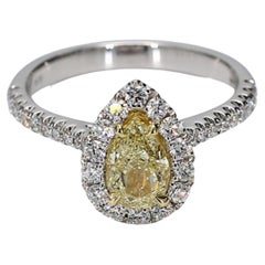 GIA Certified Natural Yellow Pear and White Diamond 1.50 Carat TW Gold Ring