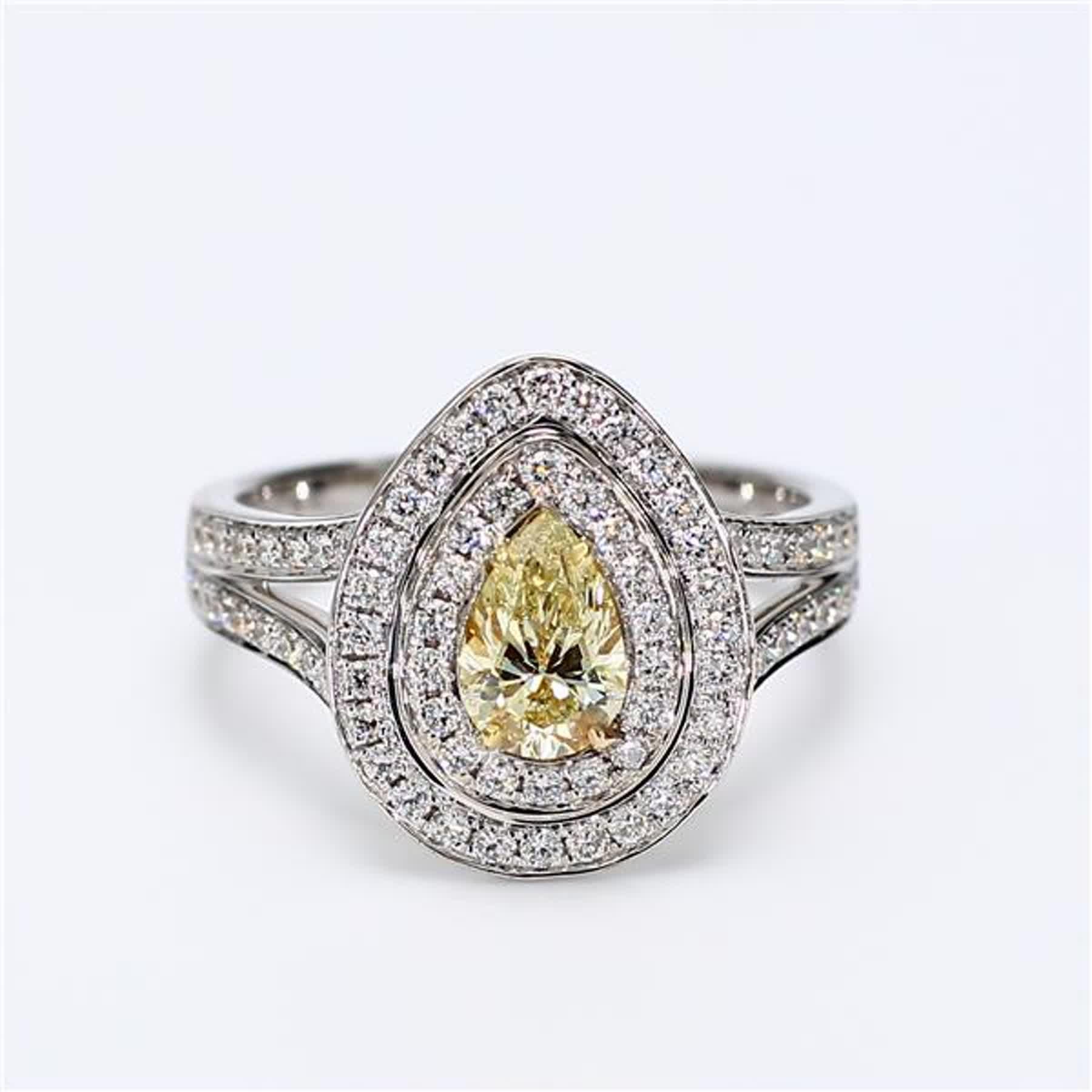 Contemporary GIA Certified Natural Yellow Pear and White Diamond 1.57 Carat TW Gold Ring For Sale