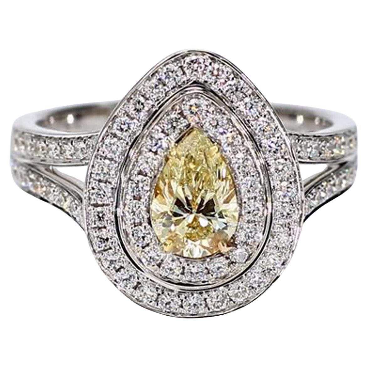GIA Certified Natural Yellow Pear and White Diamond 1.57 Carat TW Gold Ring For Sale 3