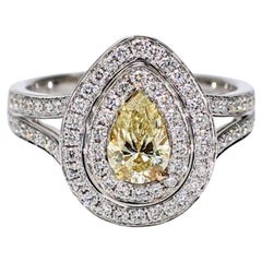 GIA Certified Natural Yellow Pear and White Diamond 1.57 Carat TW Gold Ring