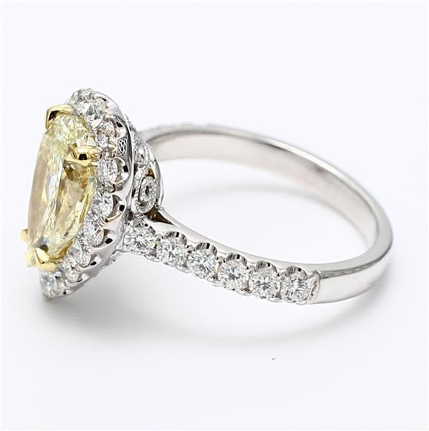Contemporary GIA Certified Natural Yellow Pear and White Diamond 3.41 Carat TW Gold Ring For Sale