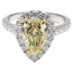 GIA Certified Natural Yellow Pear and White Diamond 3.41 Carat TW Gold Ring