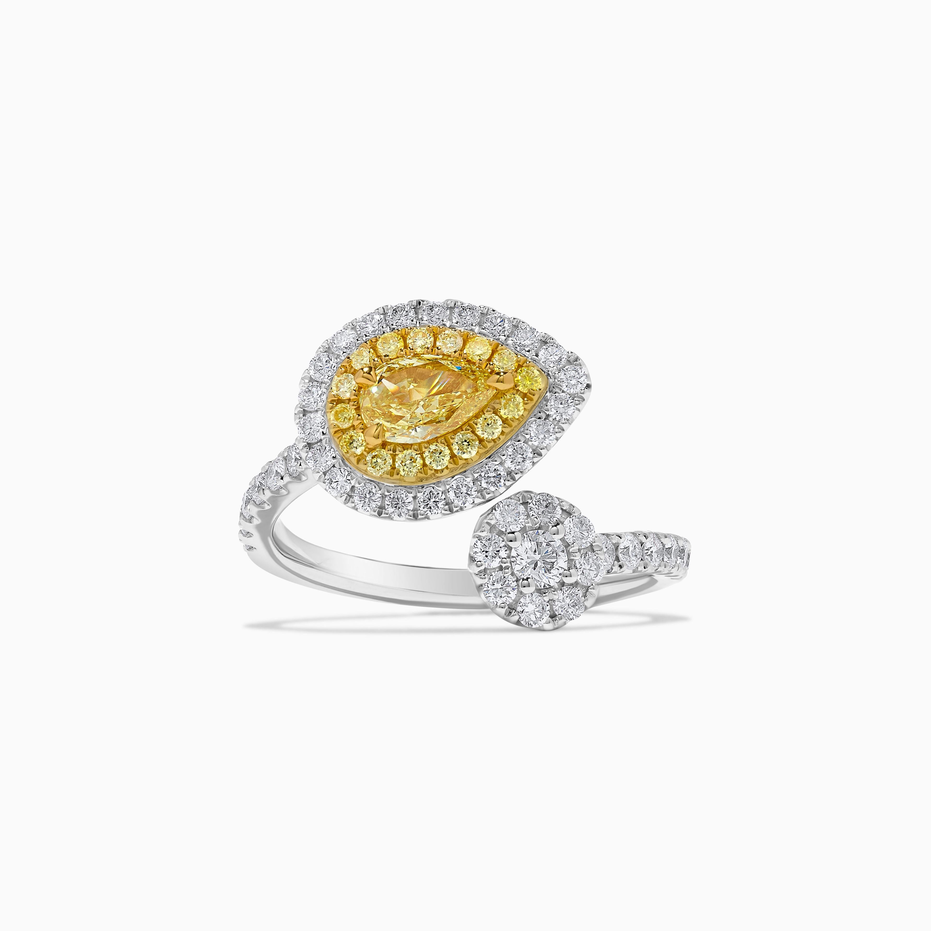 Contemporary GIA Certified Natural Yellow Pear Diamond 1.17 Carat TW Gold Cocktail Ring For Sale