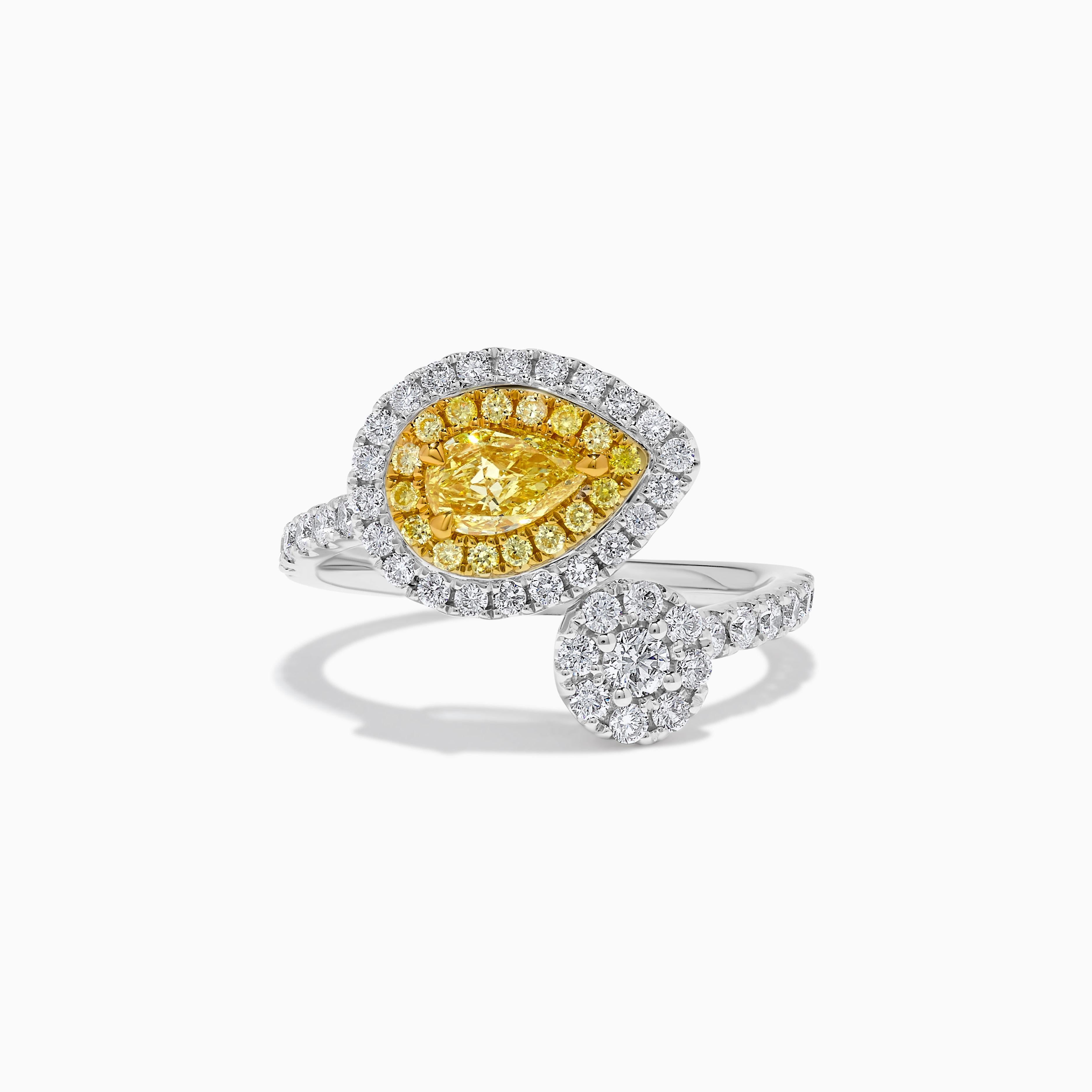 Pear Cut GIA Certified Natural Yellow Pear Diamond 1.17 Carat TW Gold Cocktail Ring For Sale