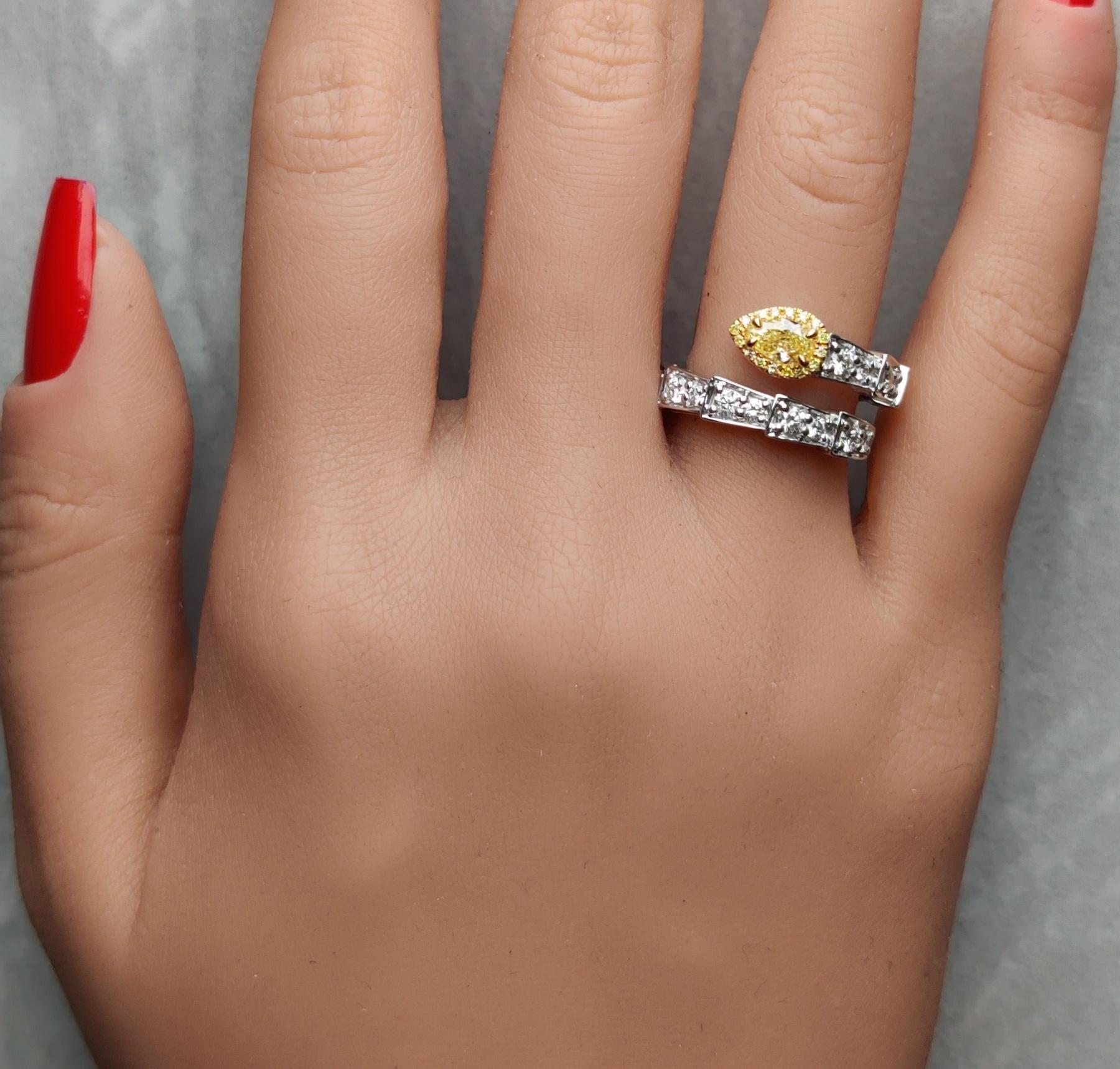 Pear Cut GIA Certified Natural Yellow Pear Diamond 1.28 Carat TW Gold Cocktail Ring For Sale
