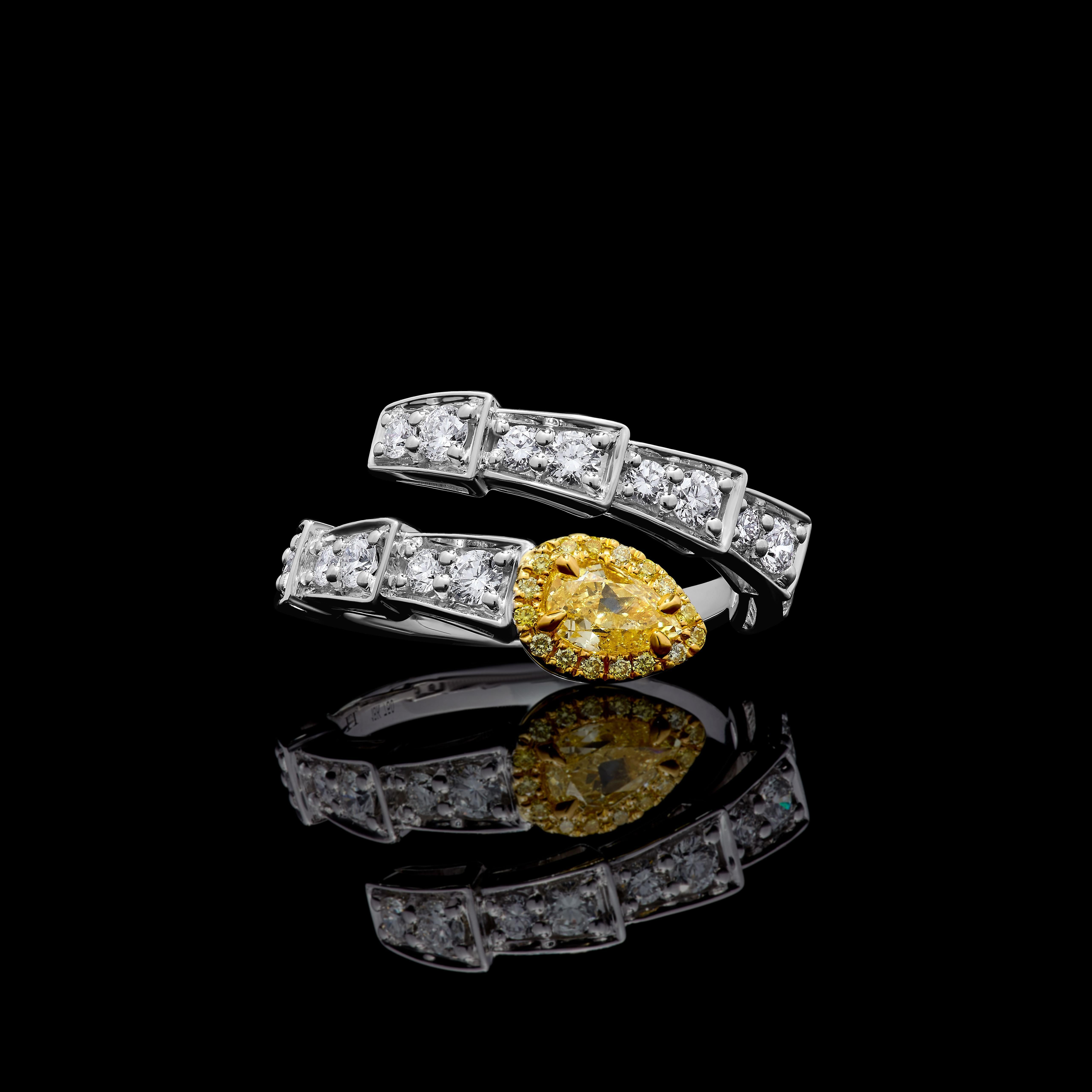 GIA Certified Natural Yellow Pear Diamond 1.28 Carat TW Gold Cocktail Ring In New Condition For Sale In New York, NY