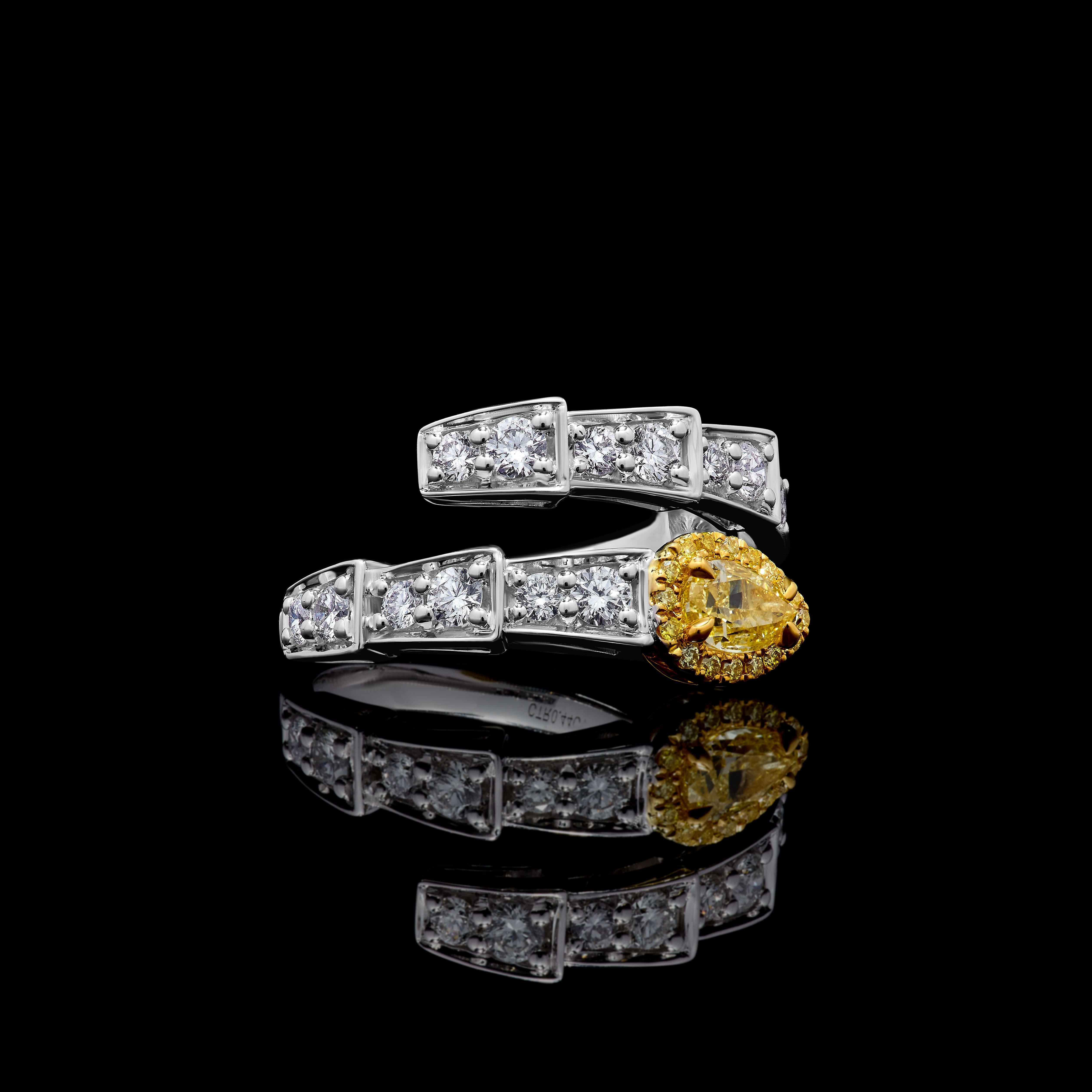 Women's GIA Certified Natural Yellow Pear Diamond 1.28 Carat TW Gold Cocktail Ring For Sale