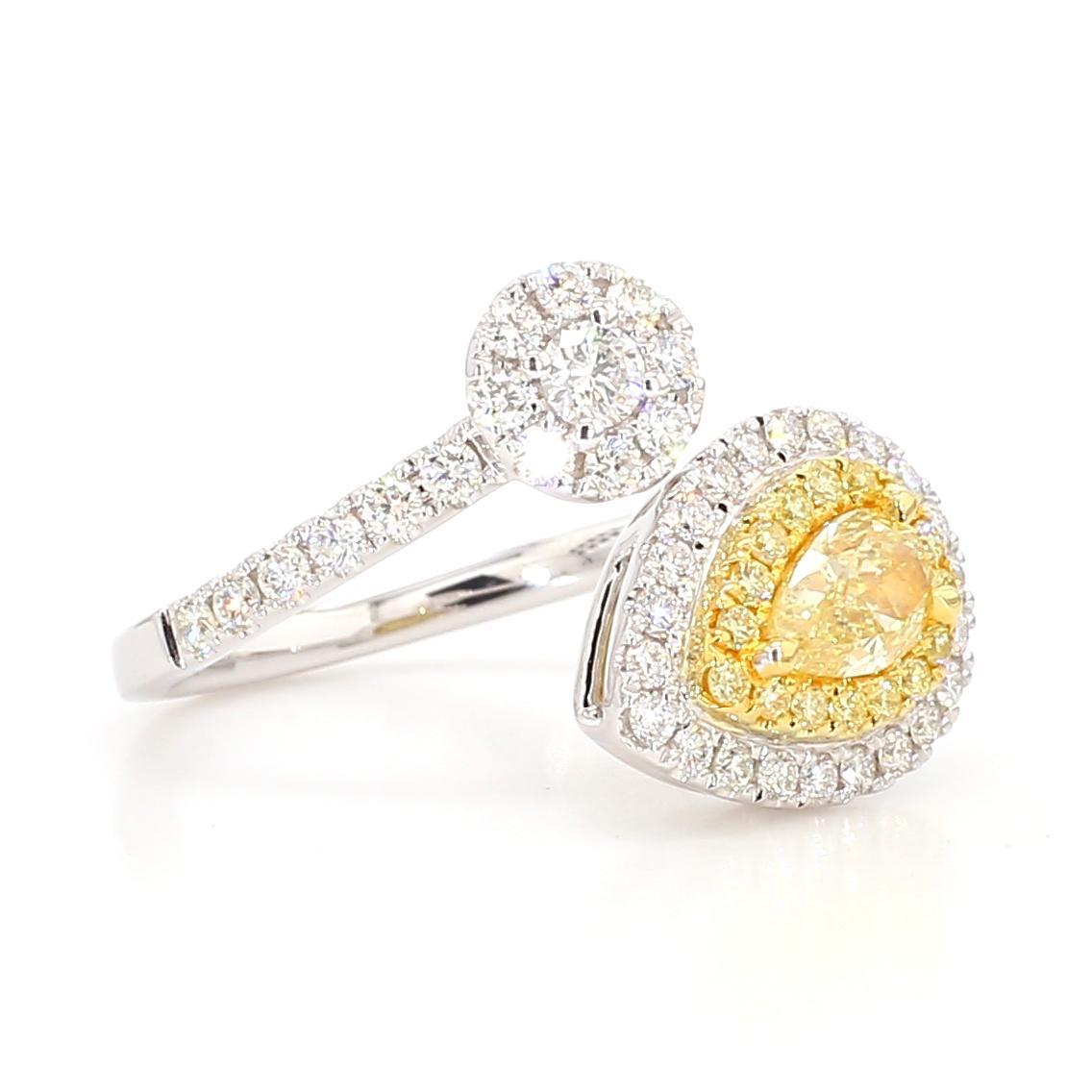 Contemporary GIA Certified Natural Yellow Pear Diamond 1.30 Carat TW Gold Cocktail Ring For Sale