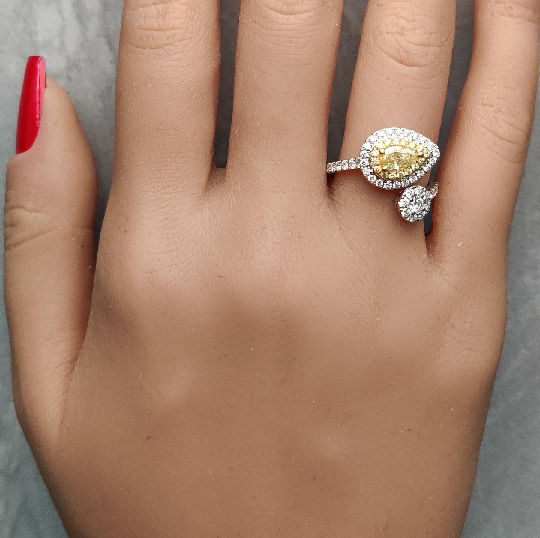 GIA Certified Natural Yellow Pear Diamond 1.30 Carat TW Gold Cocktail Ring In New Condition For Sale In New York, NY