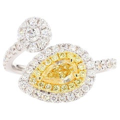 GIA Certified Natural Yellow Pear Diamond 1.30 Carat TW Gold Cocktail Ring