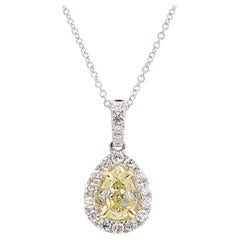 Colgante de gota de oro con diamante amarillo pera natural certificado por GIA de 1.37 quilates TW
