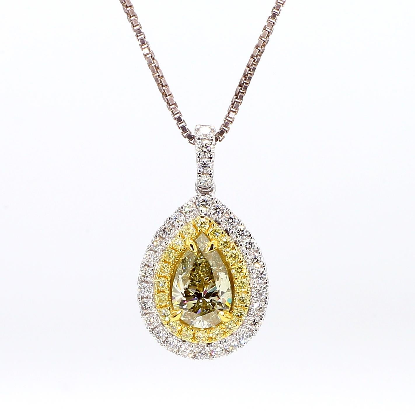 Taille poire Pendentif en or jaune poire certifié GIA de 1.44 carats poids total en vente