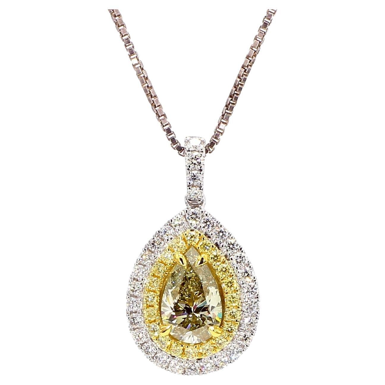 Colgante de gota de oro con diamante amarillo pera natural certificado por GIA de 1.44 quilates TW
