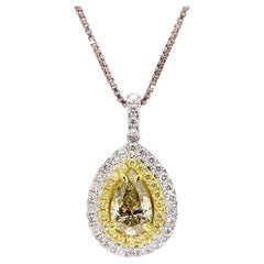 Colgante de gota de oro con diamante amarillo pera natural certificado por GIA de 1.44 quilates TW