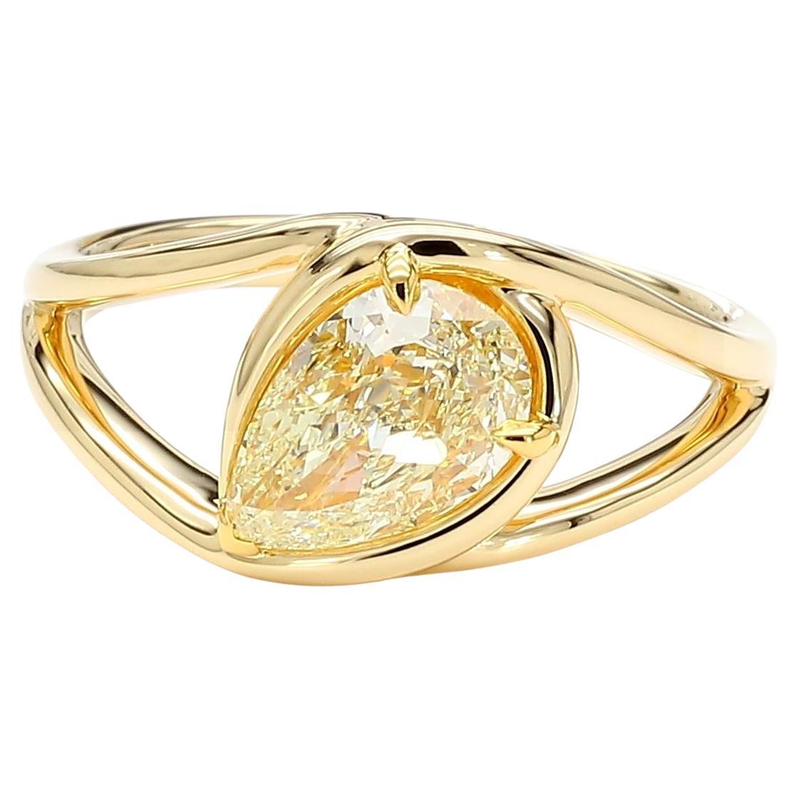 GIA Certified Natural Yellow Pear Diamond 1.52 Carat TW Gold Cocktail Ring