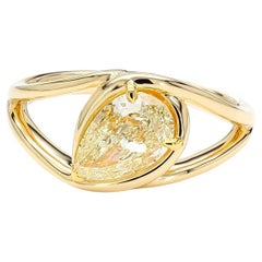 GIA Certified Natural Yellow Pear Diamond 1.52 Carat TW Gold Cocktail Ring