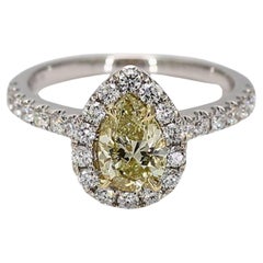 GIA Certified Natural Yellow Pear Diamond 1.62 Carat TW Gold Cocktail Ring