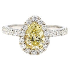 GIA Certified Natural Yellow Pear Diamond 1.62 Carat TW Gold Cocktail Ring