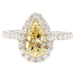 GIA Certified Natural Yellow Pear Diamond 1.69 Carat TW Gold Cocktail Ring