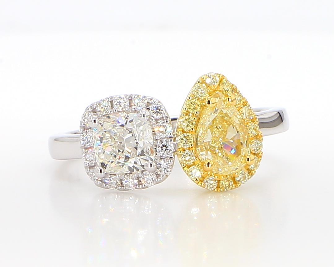 Contemporary GIA Certified Natural Yellow Pear Diamond 1.78 Carat TW Cocktail Ring For Sale
