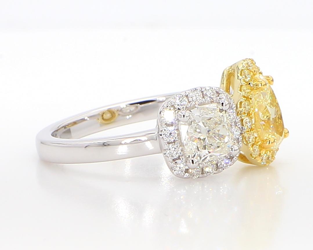Pear Cut GIA Certified Natural Yellow Pear Diamond 1.78 Carat TW Cocktail Ring For Sale