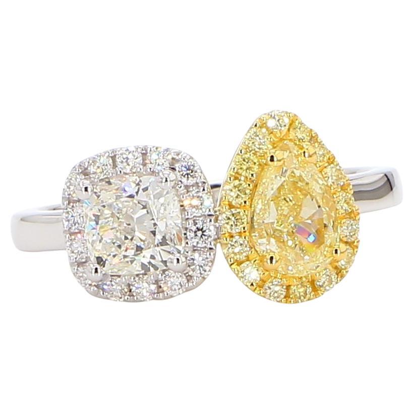 GIA Certified Natural Yellow Pear Diamond 1.78 Carat TW Cocktail Ring For Sale