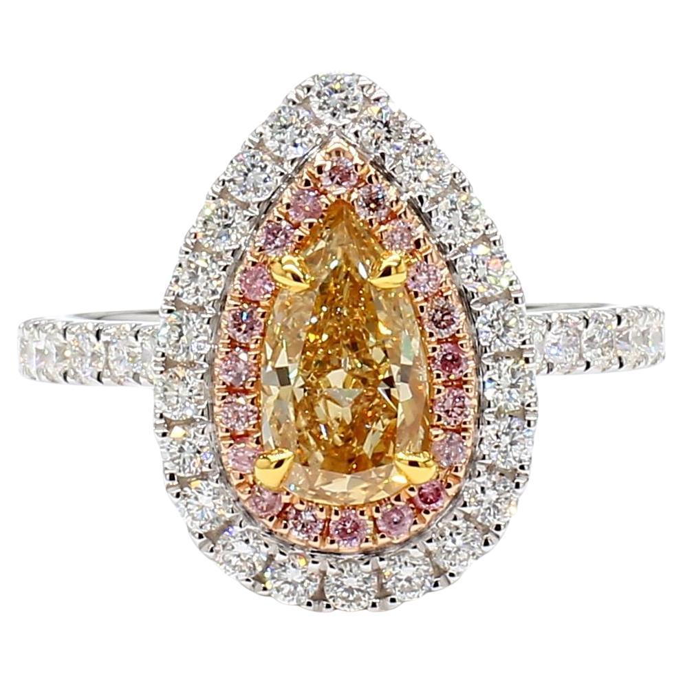 GIA Certified Natural Yellow Pear Diamond 1.80 Carat TW Gold Cocktail Ring