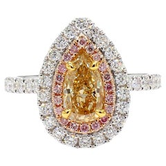 GIA Certified Natural Yellow Pear Diamond 1.80 Carat TW Gold Cocktail Ring