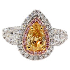 GIA Certified Natural Yellow Pear Diamond 2.00 Carat TW Gold Cocktail Ring