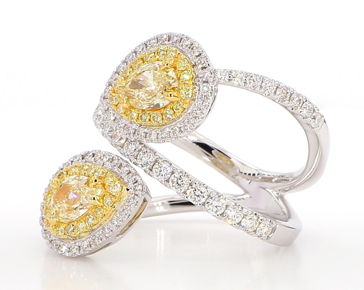 Contemporary GIA Certified Natural Yellow Pear Diamond 2.01 Carat TW Gold Cocktail Ring For Sale