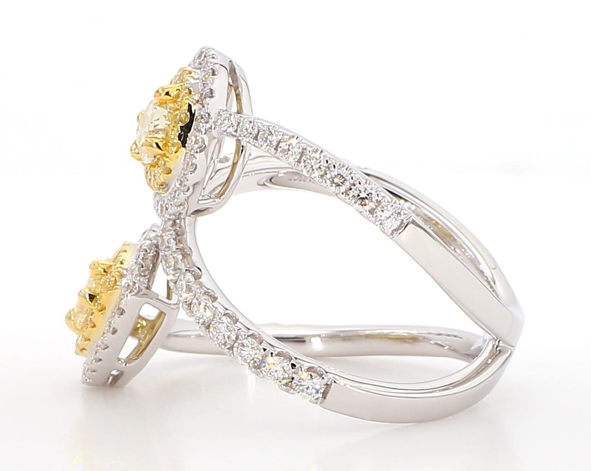 Pear Cut GIA Certified Natural Yellow Pear Diamond 2.01 Carat TW Gold Cocktail Ring For Sale