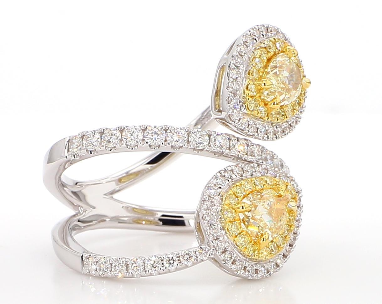 GIA Certified Natural Yellow Pear Diamond 2.01 Carat TW Gold Cocktail Ring For Sale 3