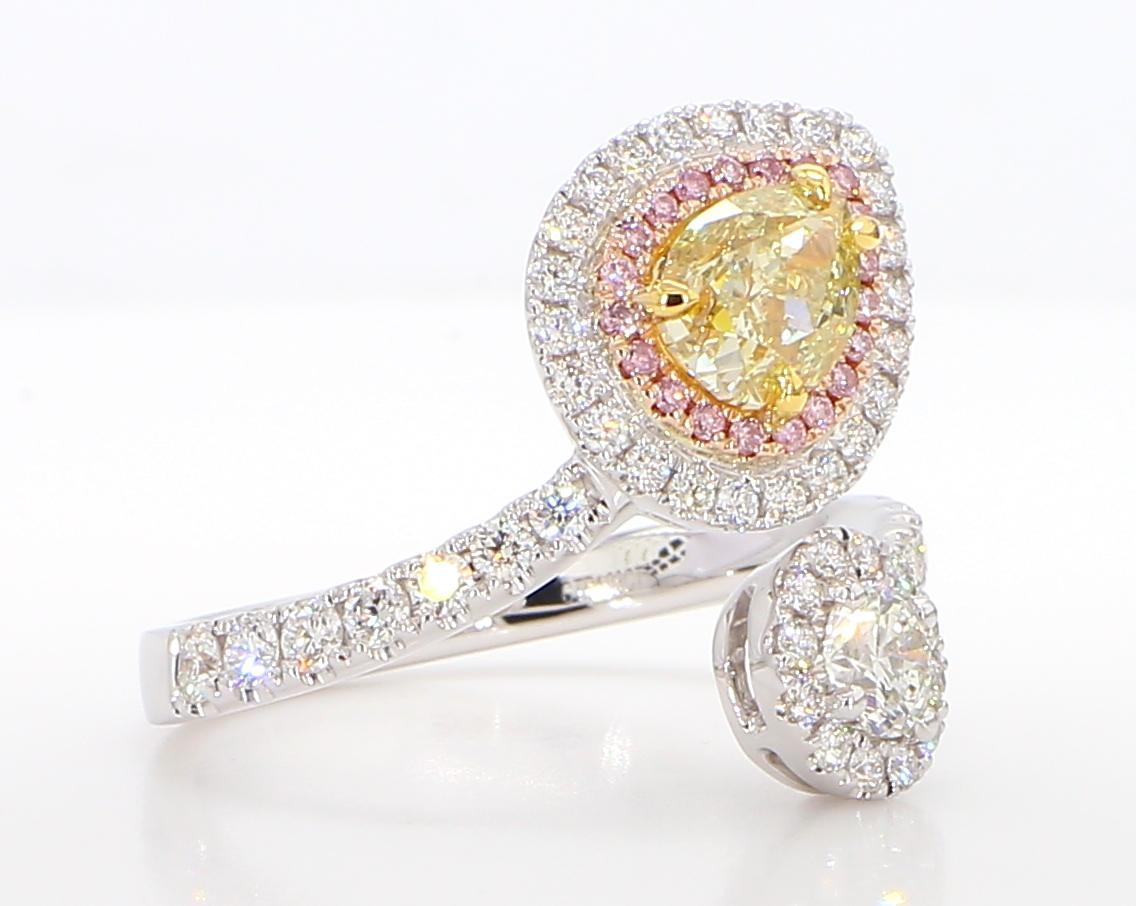 Pear Cut GIA Certified Natural Yellow Pear Diamond 2.05 Carat TW Gold Cocktail Ring For Sale