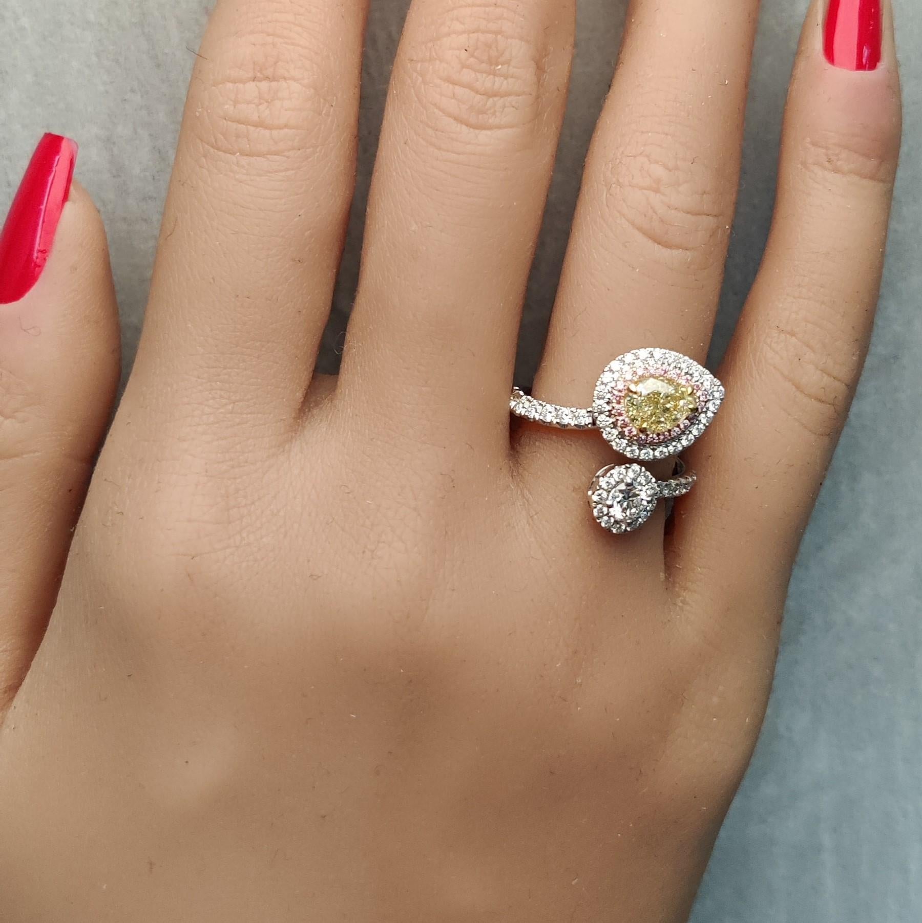 GIA Certified Natural Yellow Pear Diamond 2.05 Carat TW Gold Cocktail Ring In New Condition For Sale In New York, NY