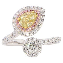 GIA Certified Natural Yellow Pear Diamond 2.05 Carat TW Gold Cocktail Ring