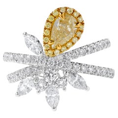 GIA Certified Natural Yellow Pear Diamond 2.06 Carat TW Gold Cocktail Ring