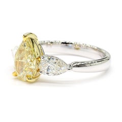 GIA Certified Natural Yellow Pear Diamond 2.31 Carat TW Gold Cocktail Ring