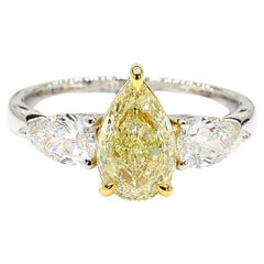 GIA Certified Natural Yellow Pear Diamond 2.31 Carat TW Gold Cocktail Ring