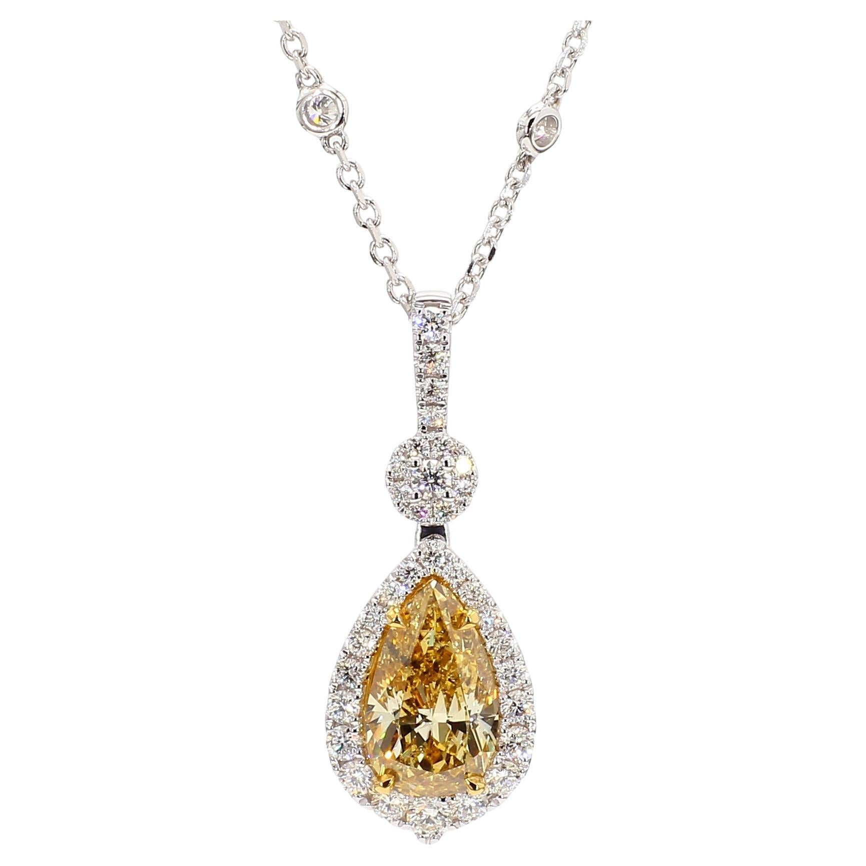 GIA Certified Natural Yellow Pear Diamond 2.69 Carat TW Gold Drop Pendant