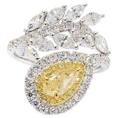 GIA Certified Natural Yellow Pear Diamond 2.81 Carat TW Gold Cocktail Ring