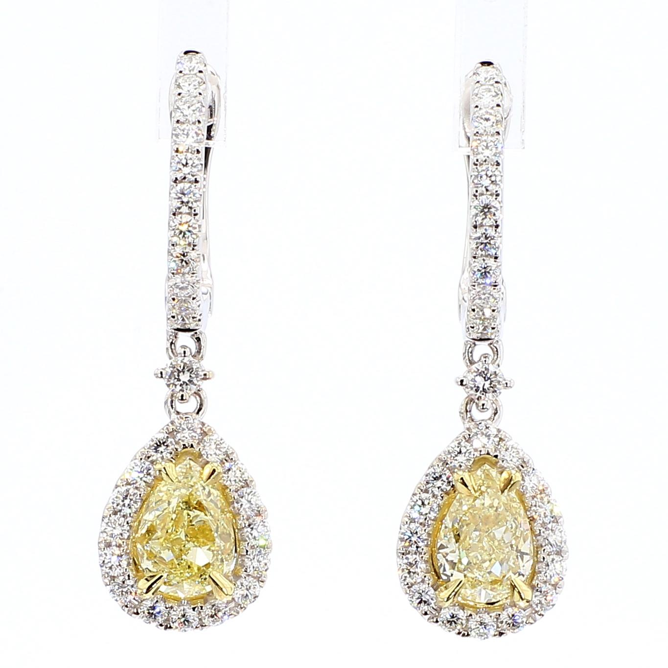 Pendientes de gota de oro con diamante amarillo pera natural certificado por GIA de 2.88 quilates TW Contemporáneo en venta