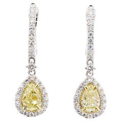 GIA Certified Natural Yellow Pear Diamond 2.88 Carat TW Gold Drop Earrings