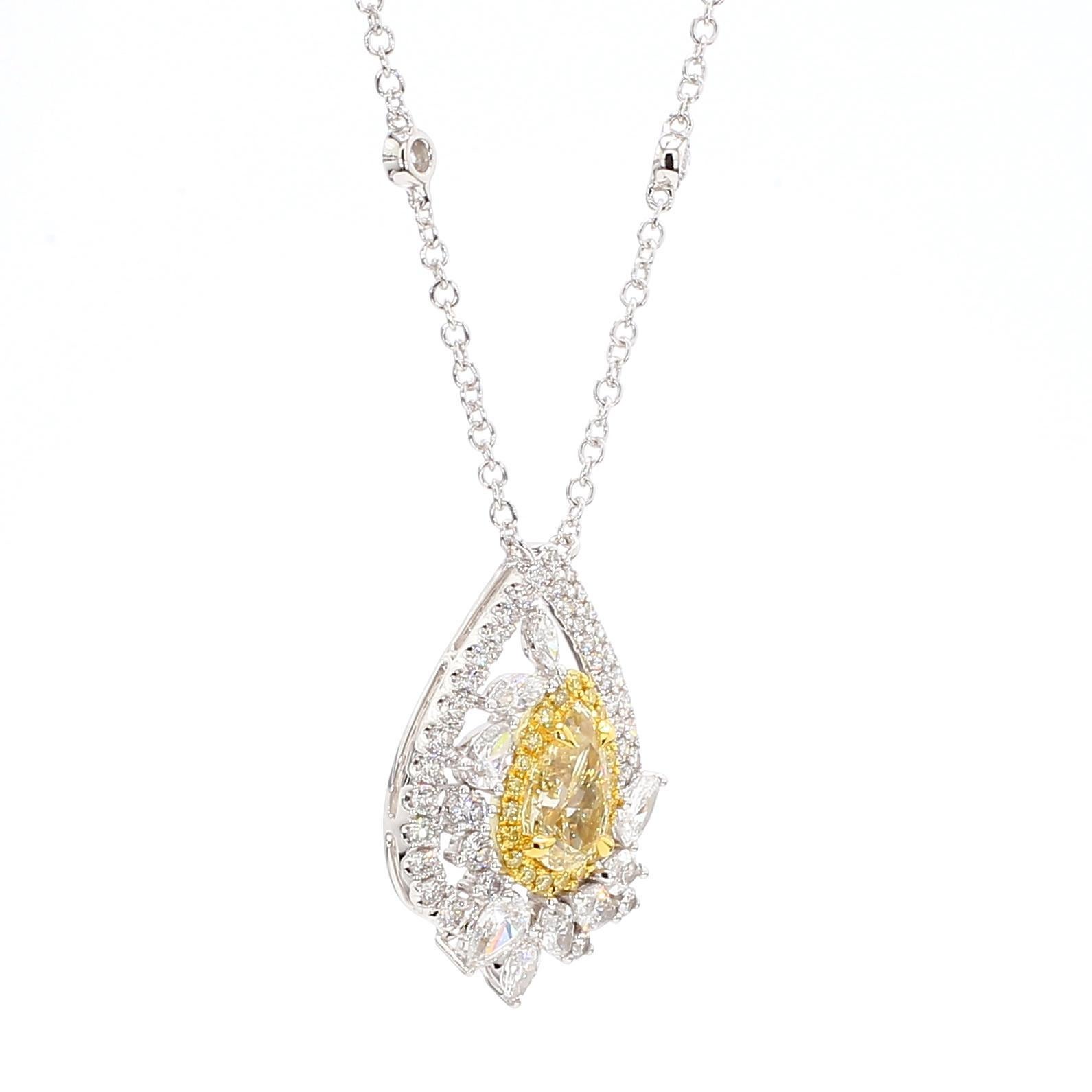 Colgante de gota de oro con diamante amarillo pera natural certificado por GIA de 3.16 quilates TW Contemporáneo en venta