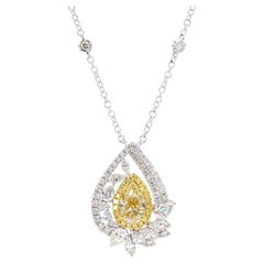 GIA Certified Natural Yellow Pear Diamond 3.16 Carat TW Gold Drop Pendant