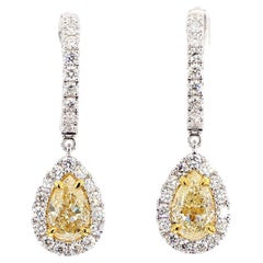 Orecchini a goccia in oro con diamante giallo perlato certificato GIA da 3.19 carati TW